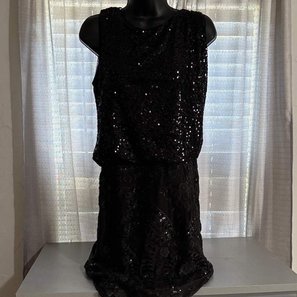 R & M Richards Black Sequin Mini Dress